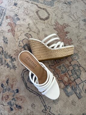 Journee Collection White Espadrille Wedge Slide Sandals with Braided Platform